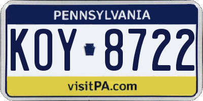 PA license plate KOY8722