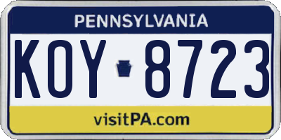 PA license plate KOY8723