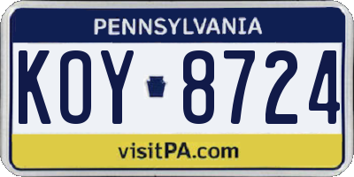 PA license plate KOY8724