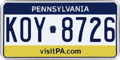 PA license plate KOY8726