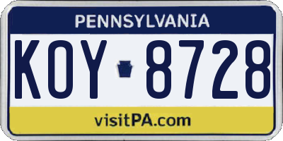 PA license plate KOY8728