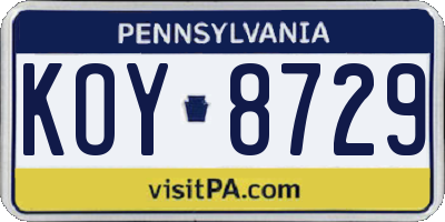 PA license plate KOY8729