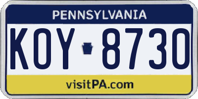 PA license plate KOY8730