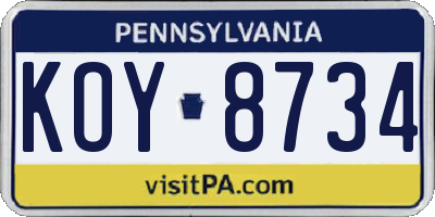 PA license plate KOY8734