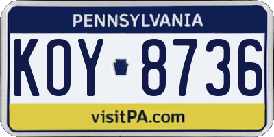 PA license plate KOY8736