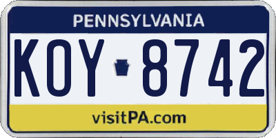 PA license plate KOY8742