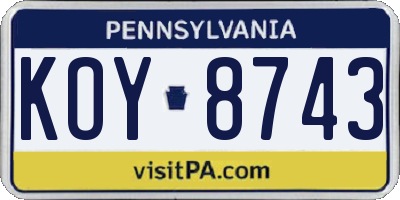PA license plate KOY8743