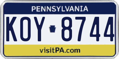 PA license plate KOY8744