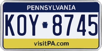 PA license plate KOY8745