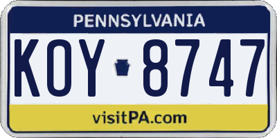 PA license plate KOY8747