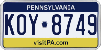 PA license plate KOY8749