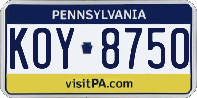 PA license plate KOY8750