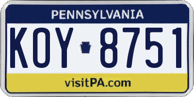 PA license plate KOY8751