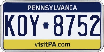 PA license plate KOY8752