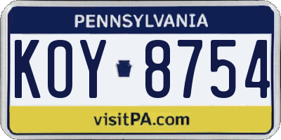 PA license plate KOY8754
