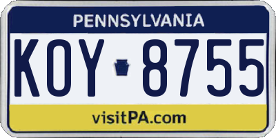 PA license plate KOY8755
