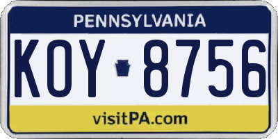 PA license plate KOY8756