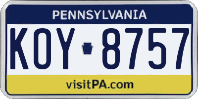 PA license plate KOY8757