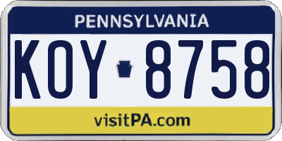 PA license plate KOY8758