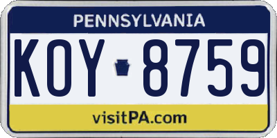PA license plate KOY8759
