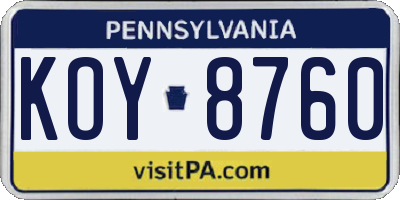 PA license plate KOY8760