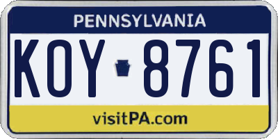 PA license plate KOY8761