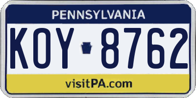 PA license plate KOY8762