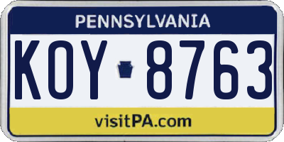 PA license plate KOY8763