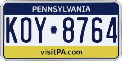 PA license plate KOY8764