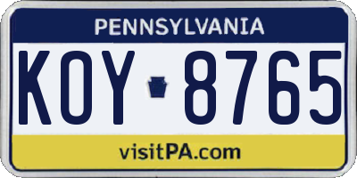 PA license plate KOY8765