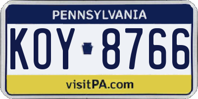 PA license plate KOY8766