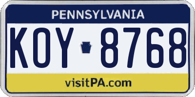 PA license plate KOY8768