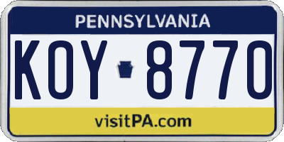 PA license plate KOY8770