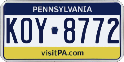 PA license plate KOY8772