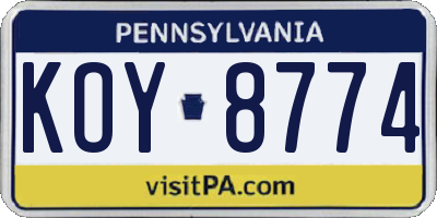 PA license plate KOY8774