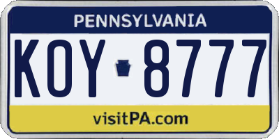 PA license plate KOY8777