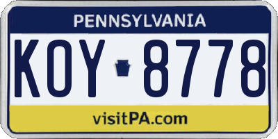 PA license plate KOY8778