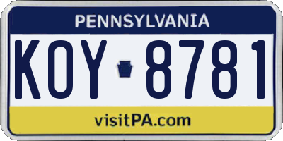 PA license plate KOY8781