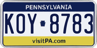 PA license plate KOY8783