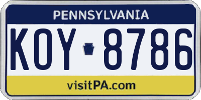 PA license plate KOY8786