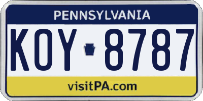 PA license plate KOY8787