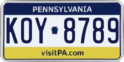 PA license plate KOY8789