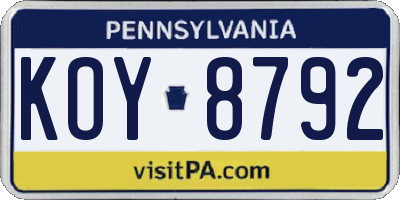 PA license plate KOY8792