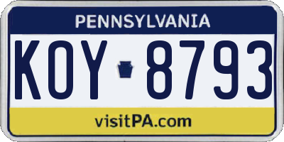 PA license plate KOY8793