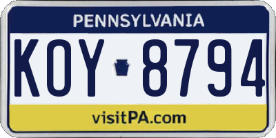 PA license plate KOY8794