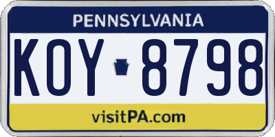 PA license plate KOY8798