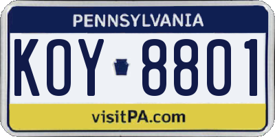 PA license plate KOY8801
