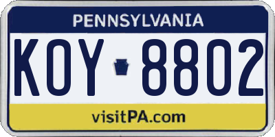PA license plate KOY8802