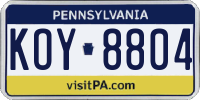 PA license plate KOY8804