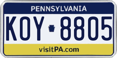 PA license plate KOY8805